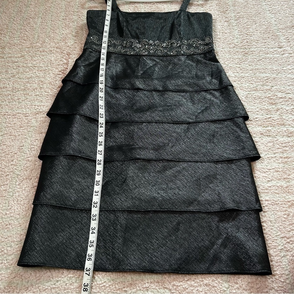 R&M Richards Shimmer Charcoal Midi Dress with Jacket Beaded Waist Size 6P Formal - Picture 13 of 16